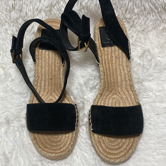 TORY BURCH NWOT or Box Espadrilles Laurel Black Wedge Sandals - Picture 4 of 11